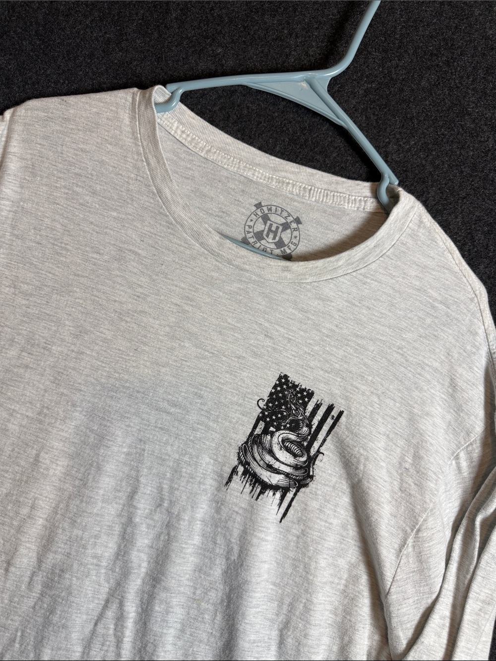 Howitzer Patriot Mfg Mens Gray Long Sleeve Snake Flag Graphic T-Shirt XL